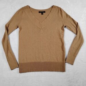 Banana Republic Womens XXS Silk Cashmere V-Neck Sweater Camel Tan Long Sleeve